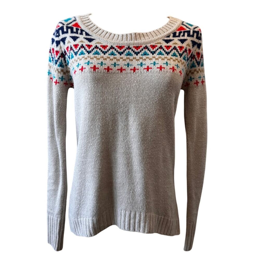 Red Camel Women's Beige Geometric Pattern Long Sleeve Knit Sweater Size M